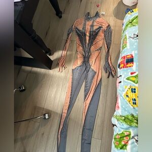 Pera Body Printed Rhinestone Glove Jumpsuit